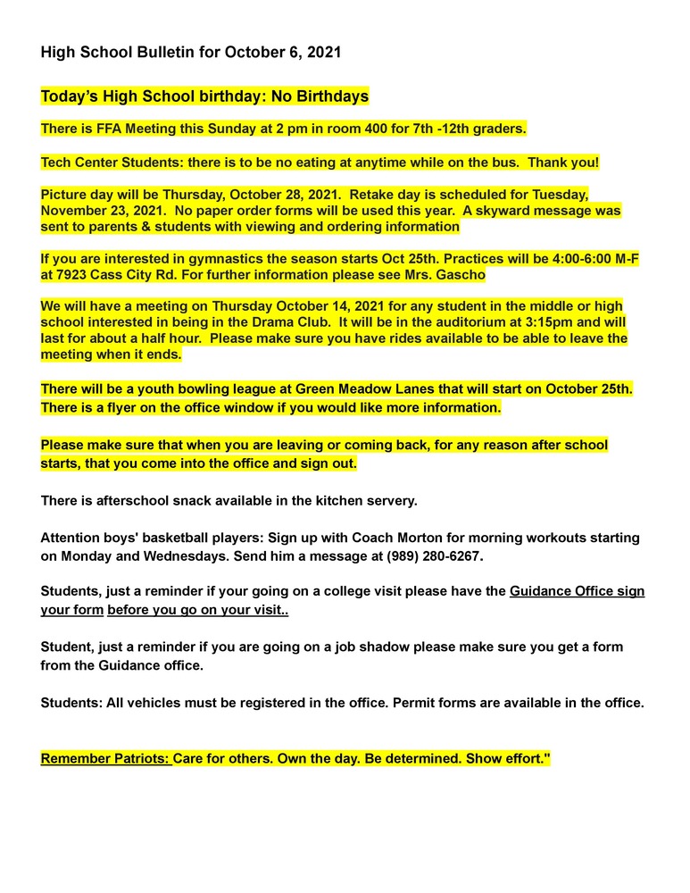 October 6, 2021 Daily Bulletin