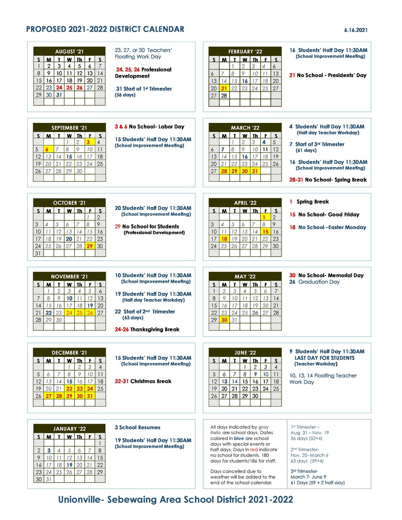 Proposed 2021-2022 Calendar - Front