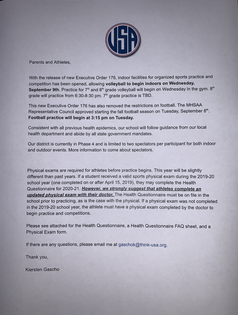 Parent letter re fall sports